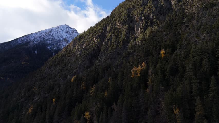 Majestic Snow-Capped Mountain Peak and Lush Pine Forests in Beautiful British Columbia, Canada