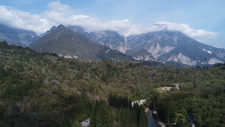 Aerial Drone View of the Dolomites Mountains, Italy