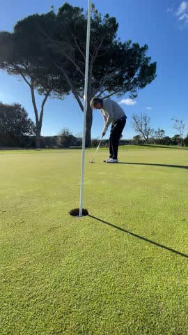 Golf Drive Swing and Putting on Green