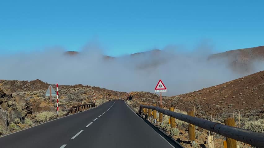 Moving by the road in Teide National Park, Tenerife, Spain