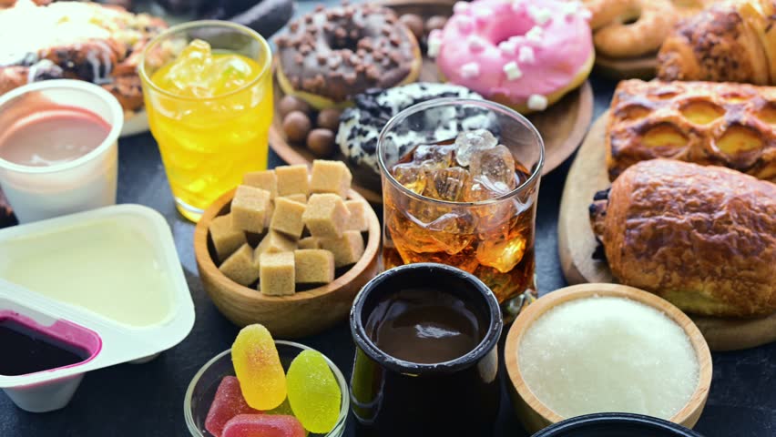 Food products high in added sugar. Junk food.