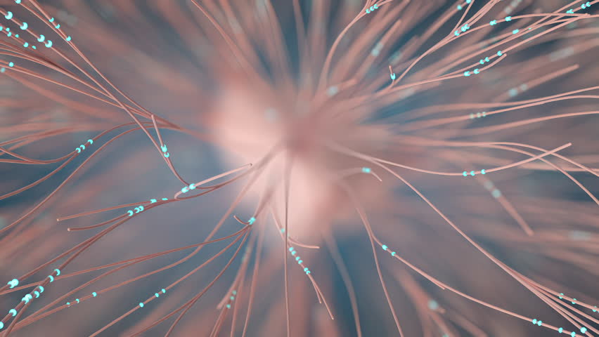 Dense brain neuron network with neural signal pulses along interconnected pathways, seamless loop.