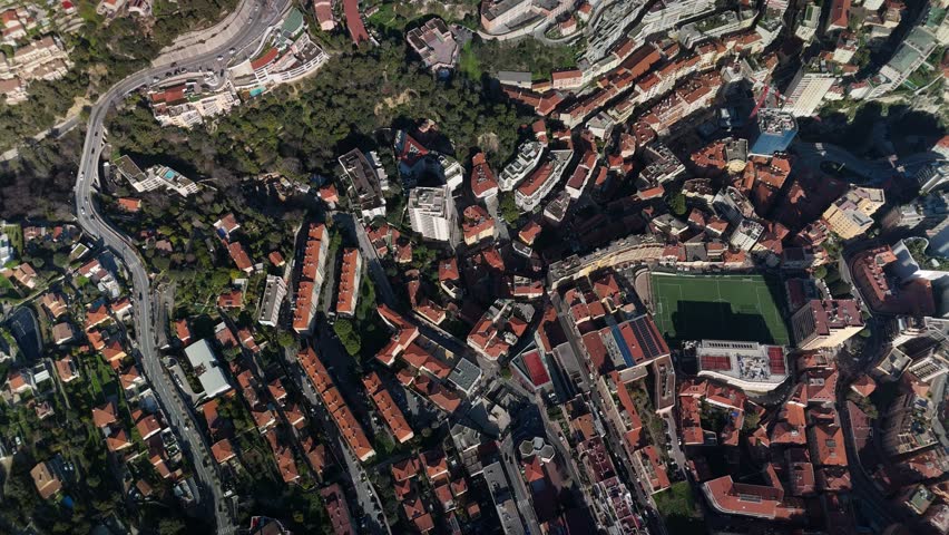 Aerial view of a city from above.