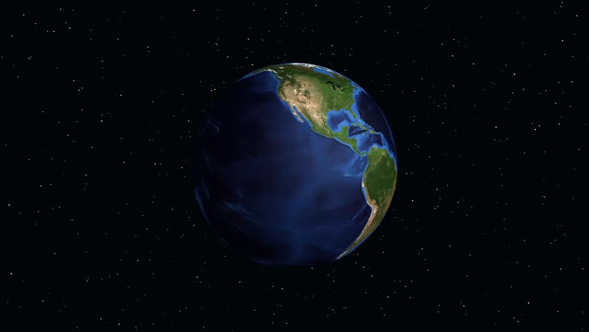 Digital globe rotates and zooms from deep space into South America, pinpointing Cali, Colombia