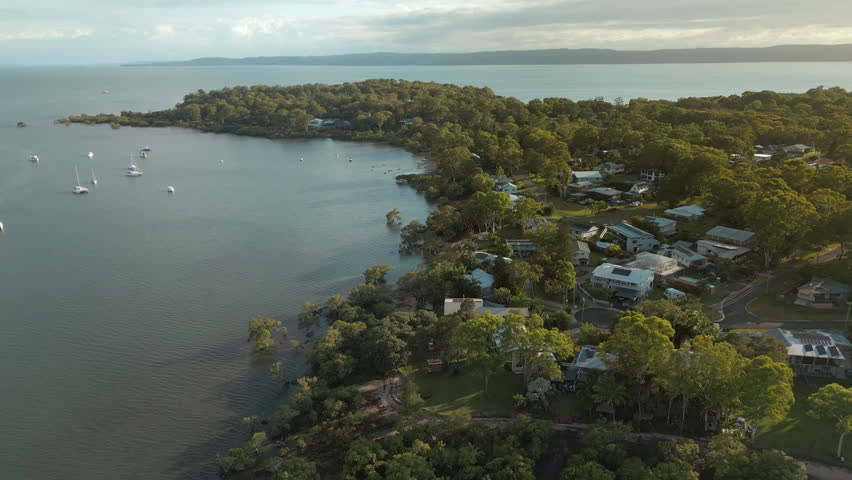 Secluded Bay At Northern Tip Of Macleay Island Early Morning Brisbane Australia Drone Shot 4K 60FPS