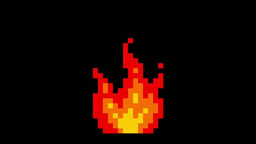 Pixel  fire animation. Pixelated  flame in retro style for 8 bit arcade game. 4K animated footage with transparent background