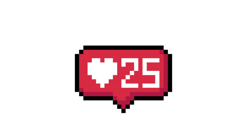 Pixel heart counter from 1 to 50. Pixelated love simbol in retro style for 8 bit arcade game. 4K footage with transparent background