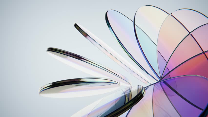 Precise elegant iridescent discs glass plates in minimalist movement. Seamless loop.