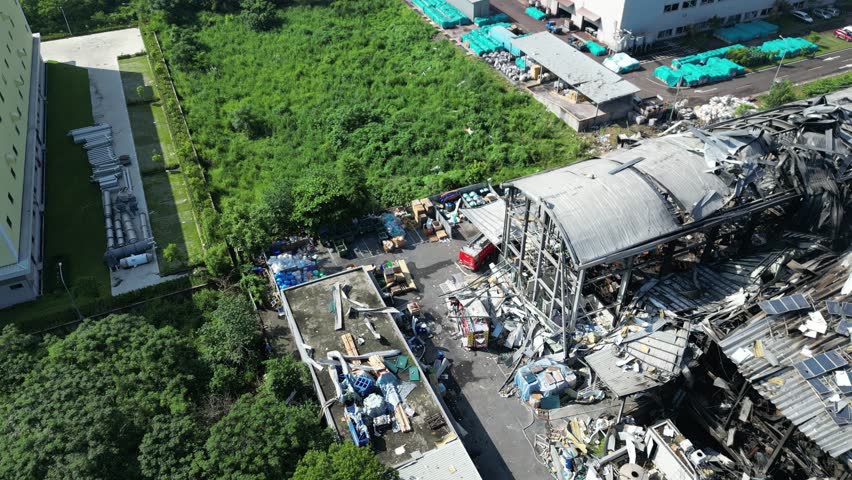 Factory explosion, Pingtung, Taiwan (aerial Shot)-4K_HDR_Dlog
