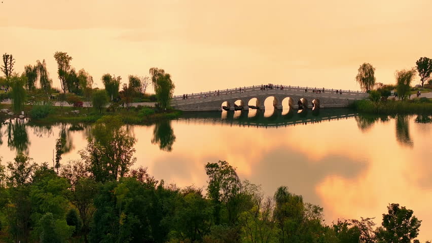 City Sunset Reflections Over Water Elegant Urban Vista