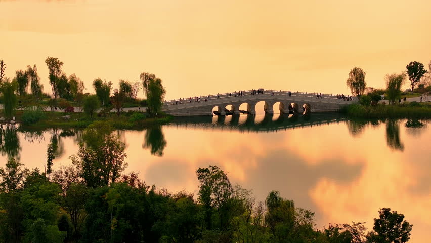 City Sunset Reflections Over Water Elegant Urban Vista