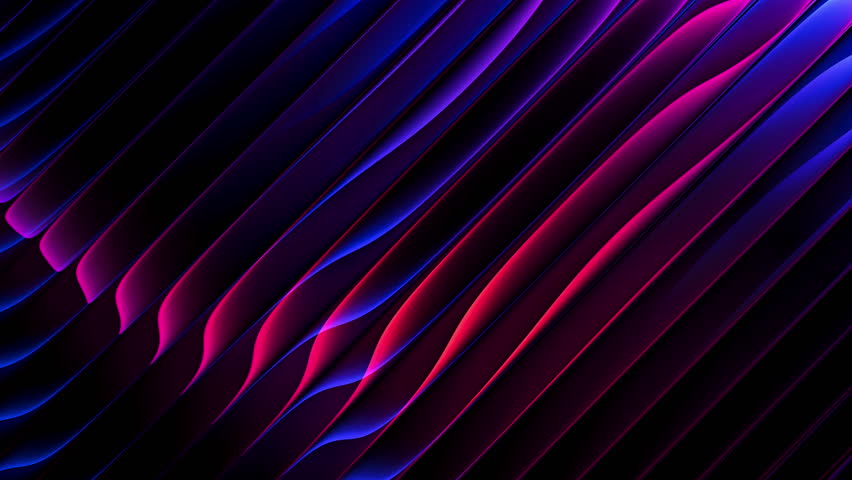 Vibrant refracted light flowing across ribbed glass surface with smooth glowing neon gradients and futuristic diagonal waves. Neon reflections rippling along layered glass ridges. Luminous flowing waves of refracted color sliding through diagonal ribbed glass layers for creative branding, visualizers, digital displays, artistic intros, motion graphics, stylish promos, multimedia installations, and futuristic design themes. Seamless loop. 4K