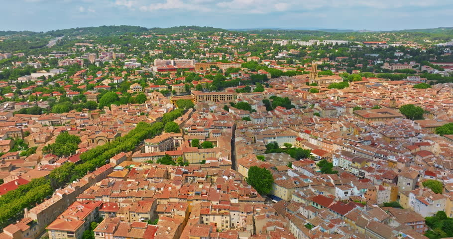 Aerial view old town of Aix-en-Provence in the Provence, south France.