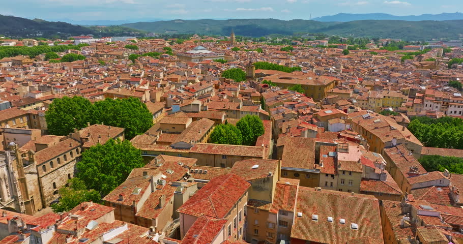 Aerial view old town of Aix-en-Provence in the Provence, south France.