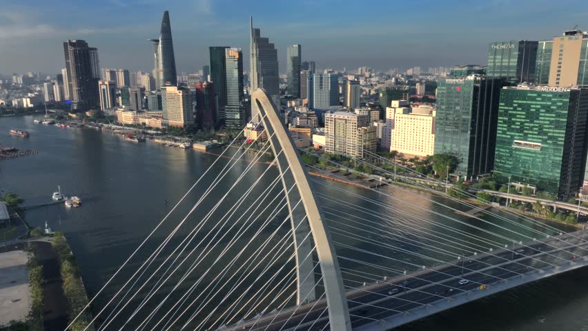 Ho Chi Minh City in Vietnam Aerial Sunrise View. Saigon Skyline with Skyscrapers. Financial and business center in Asia.