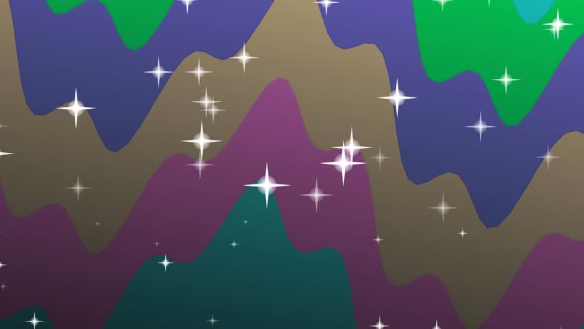 Vibrant digital illustration of mountains with stars