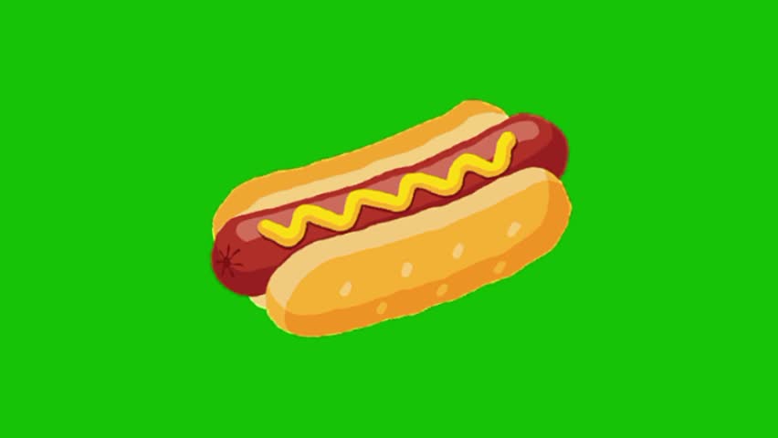 Animated Cartoon Hot Dog with Mustard on Green Screen Loop
