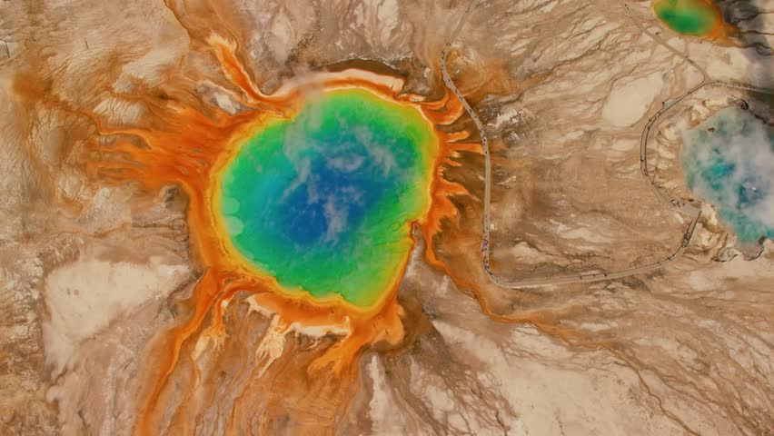 Aerial View of Colorful Geothermal Hot Spring Grand Prismatic Style Thermal Pool Yellowstone National Park