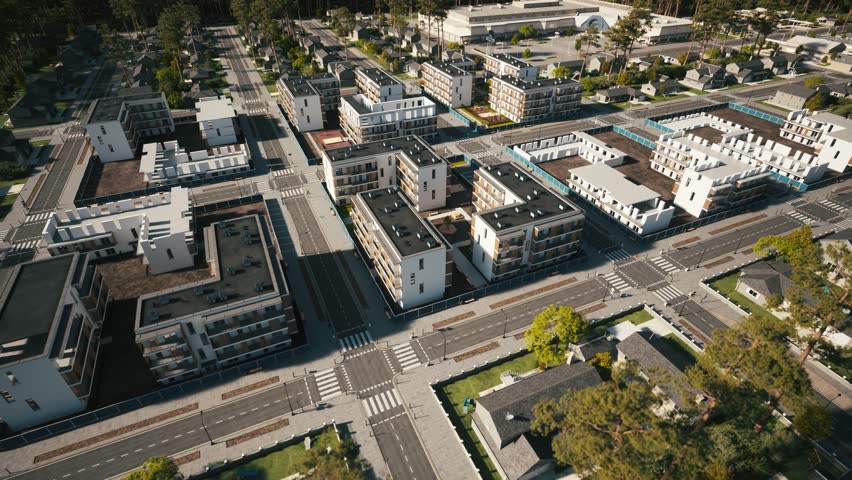 Residential District Development Timelapse. Modern Apartment Complex Construction Progress