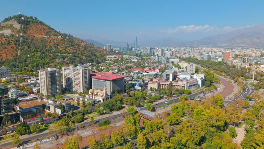 Aerial View of Santa Lucia Hill and Santiago Cityscape, Chile