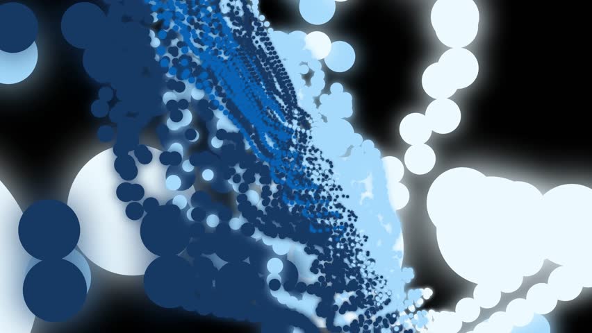 A mesmerizing 3D animation of a blue DNA helix intertwined with luminous, particles against a dark background.