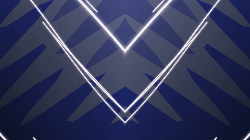 A dynamic abstract background featuring glowing neon geometric lines forming a V-shape and other angular patterns against a deep blue backdrop with subtle shadowy elements.