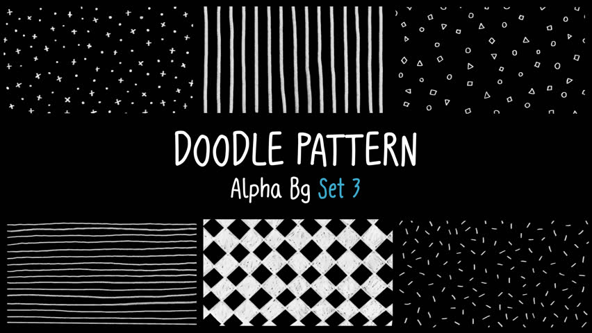 Cute Hand-drawn Imperfect pencil line animated background Infinity Loop (not seamless pattern), Horizon vertical, white doodle wiggle on alpha channel, transparent bg, Set 3