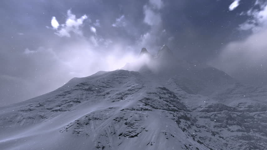 Camera climbing a huge frozen mountain 
