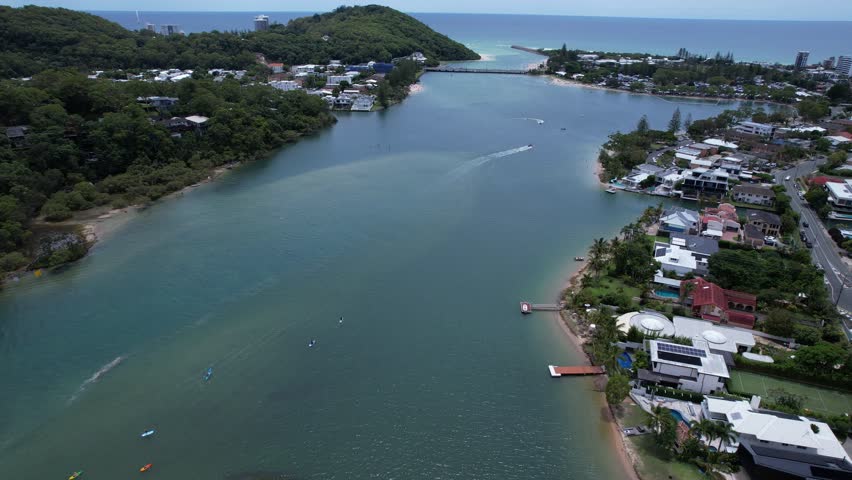 Aerial Shot Of Tallebudgera Creek In Burleigh Heads, Queensland, Australia