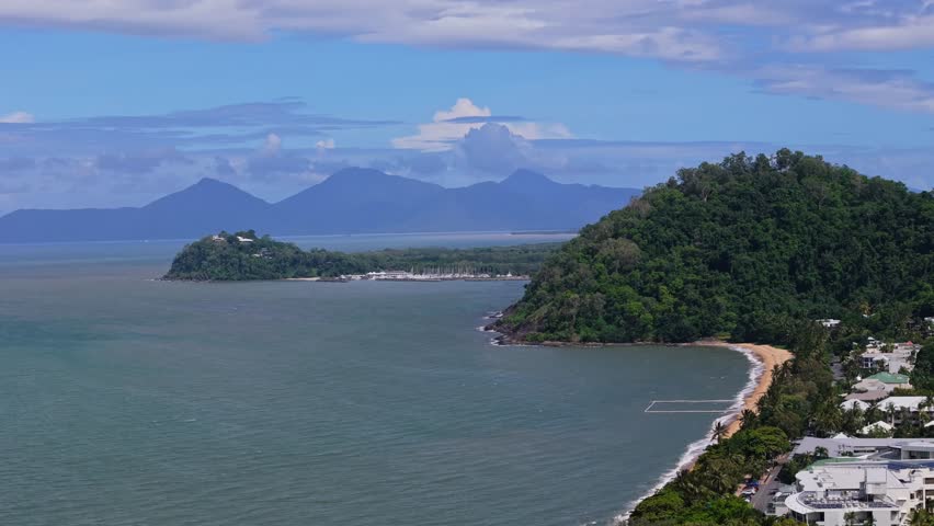 Distant aerial view of Yorkeys Knob and coastline north of Cairns Queensland