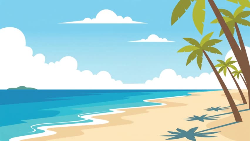 Sunny Tropical Beach With Palm Trees