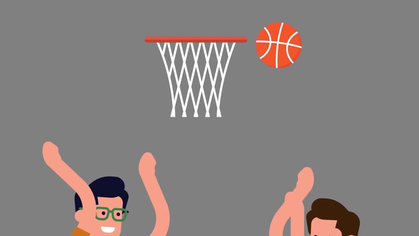 Kids playing basketball outdoors — active childhood sports animation