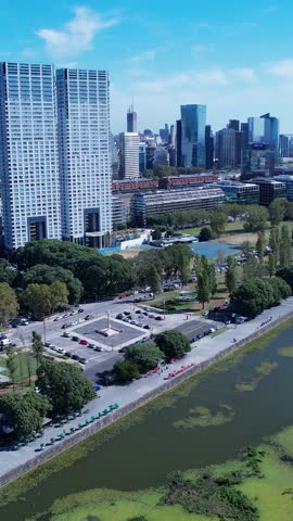 Ecology Reserve at Buenos Aires Argentina. Panning wide landscape of tourism landmark downtown Buenos Aires Argentina. Tourism landmark. Outdoors downtown city. Urban scenery of Buenos Aires city.