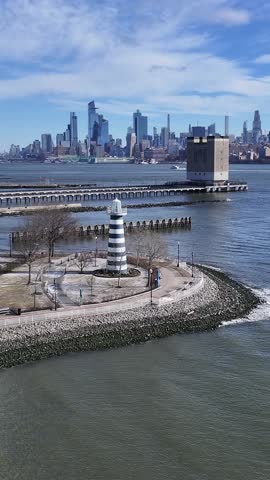 Lighthouse Point At Jersey City In New Jersey United States. Highrise Buildings Scenery. Downtown New York. Lighthouse Point At New Jersey United States. Coastline Landscape.