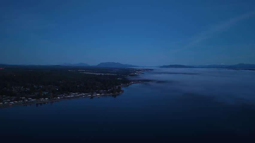 Serene View Of Campbell River Coastal Town In British Columbia, Canada. Aerial Shot