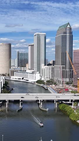 Tampa Skyline At Tampa In Florida United States. Downtown Cityscape. Corporate Buildings Background. Tampa Skyline At Florida United States. High Rise Buildings. Business District.