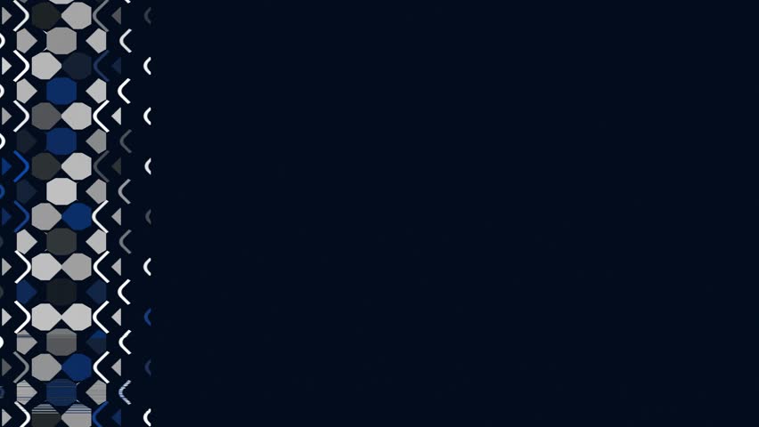 Abstract geometric shapes and patterned elements shift along a dark blue gradient background creating a subtle, rhythmic motion with cool tones and a modern aesthetic