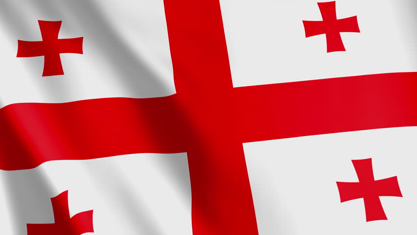 Flag of Georgia animated background. Symbol of the Georgian nation and the culture. Waving flag in the wind footage. The state ensign is also known as Five-Cross Flag.