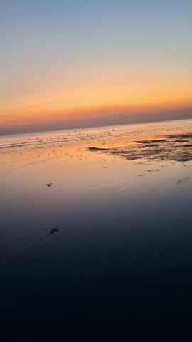 Wings Of Twilight. Flock Of Birds Silhouettes In Flight Across Fiery Orange Sunset. Birds Flying Into The Setting Sun During The Golden Sunset Glow. Gradient Sunset Background. Colorful Sunset