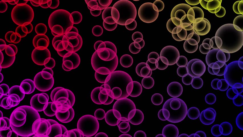multicolor bubbles moving fron bottom to top in a swing motion, on flat lay black background, 4k format animation, perfect for scientific use, background decoration, evet themes etc