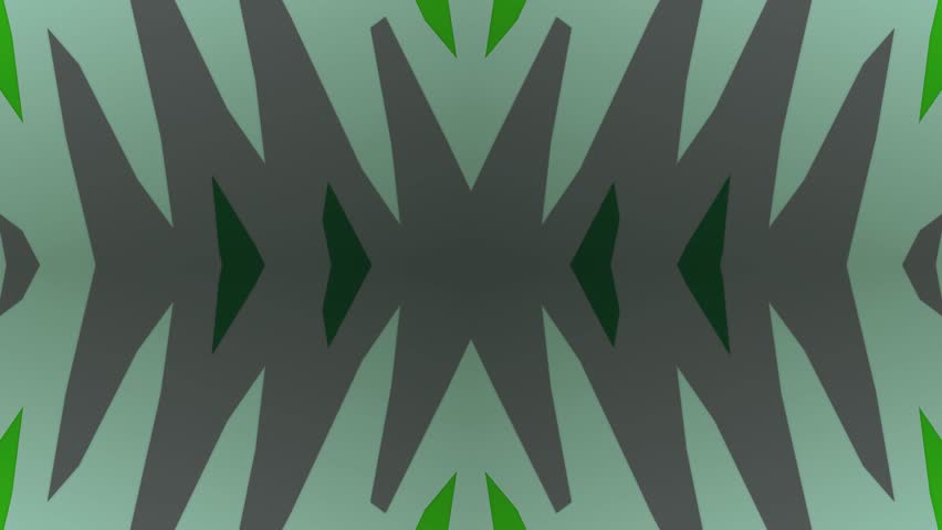 Abstract motion graphic with dynamic green and grey angular shapes shifting in a symmetrical kaleidoscope pattern Creates a rhythmic futuristic background