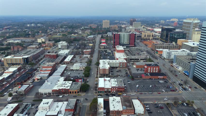Downtown Columbia South Carolina aerial in cloudy winter