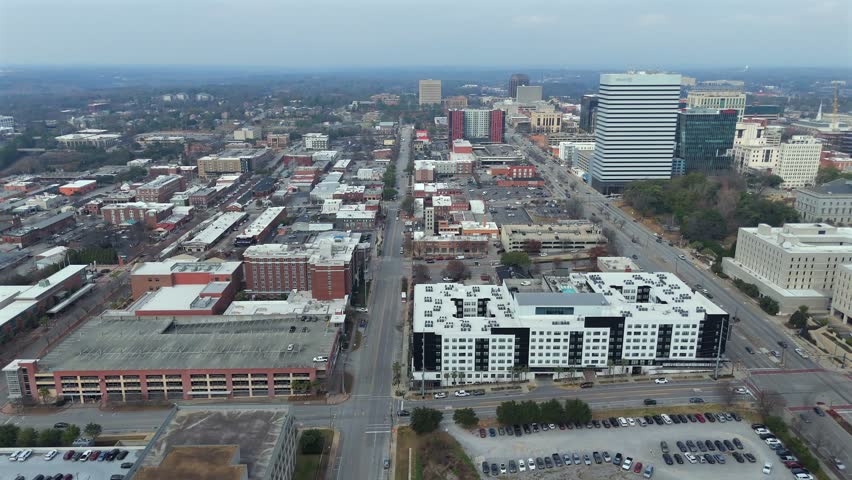 High altitude aerial view of Columbia South Carolina