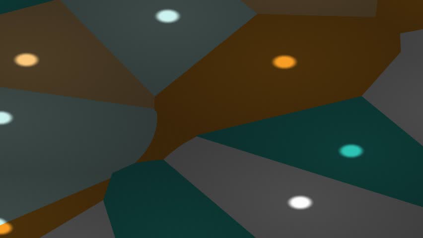 A captivating abstract background featuring a mosaic of geometric shapes in varying shades of brown, gray, and teal, interspersed with bright, glowing dots of orange, white, and light blue, creating .