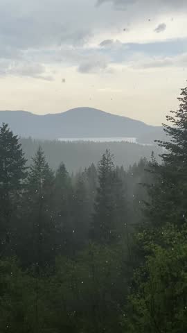 Rain Falling Over Forested Mountains With Distant Thunder