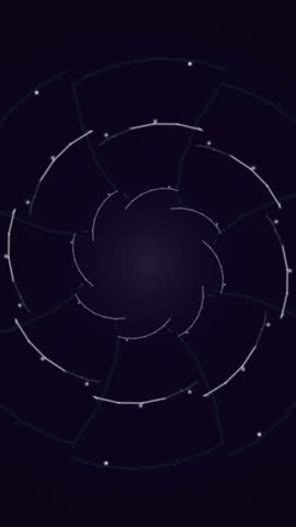 Dynamic moonlit sky featuring spiral star trails and celestial motions in a captivating night scene.