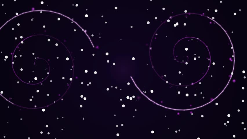 A serene view of a star filled dark sky featuring spiral ring motifs overlaying scattered stars.