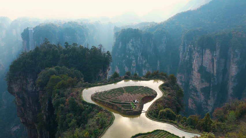 Aerial View Of Sky Garden At Tianzi Mountain Within The Zhangjiajie National Forest Park In China.
