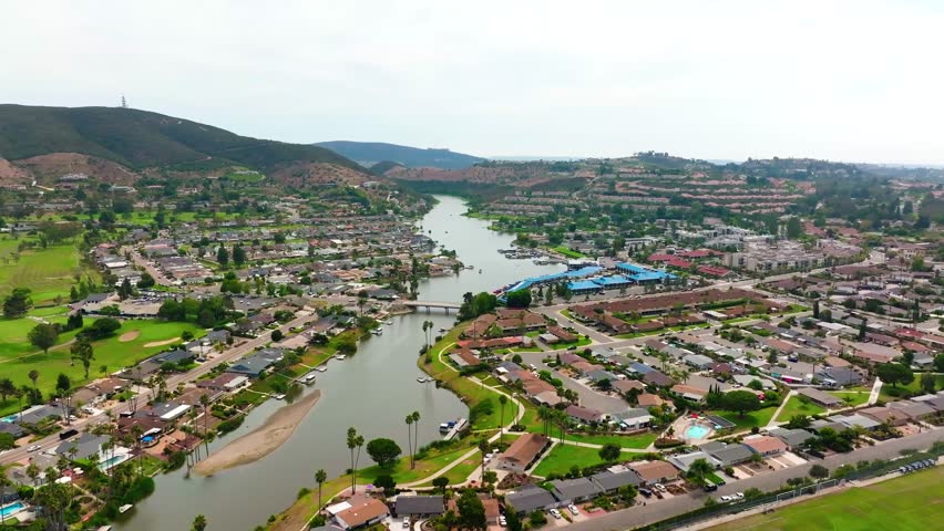 60FPS Wide Push and Tilt Drone Footage showing Lake San Marcos in San Diego, California, USA