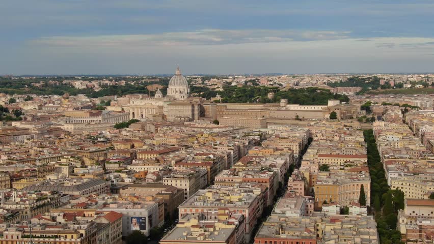 Aerial view of Vatican City, showcasing St. Peter’s Basilica, historic architecture, and the iconic layout of the world’s smallest independent state